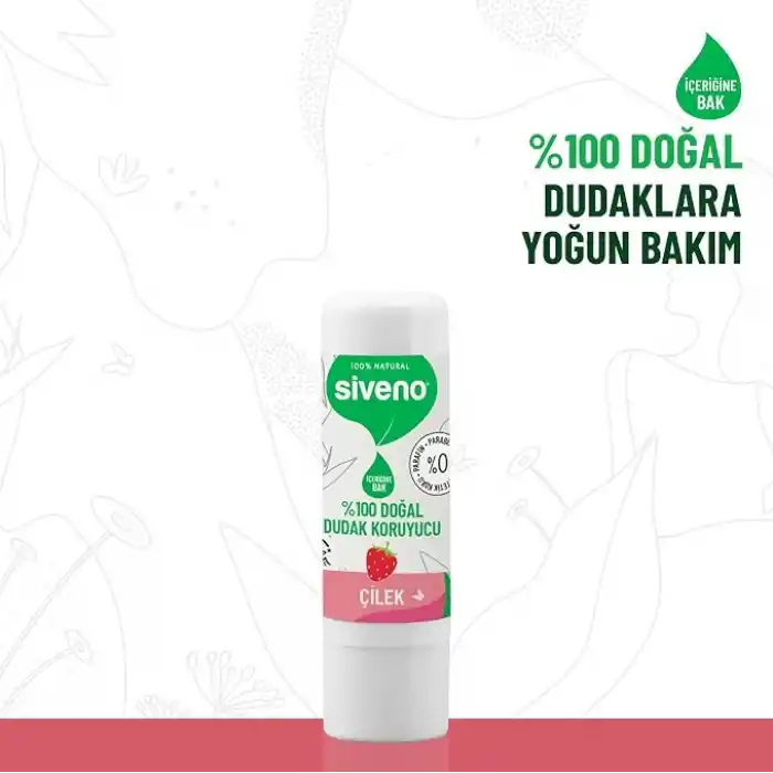 Siveno%100 Doğal Dudak Koruyucu Çilek Bitkisel Lipbalm Dudak Kremi Nemlendirici Parlatıcı Onarıcı 6G