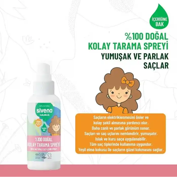Siveno%100 Doğal Kolay Tarama Spreyi Çocuklar İçin Nemlendirici Hindistan Cevizi Yağlı 100 ml