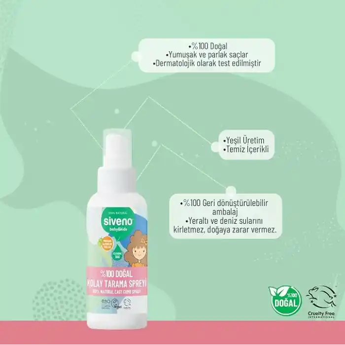 Siveno%100 Doğal Kolay Tarama Spreyi Çocuklar İçin Nemlendirici Hindistan Cevizi Yağlı 100 ml