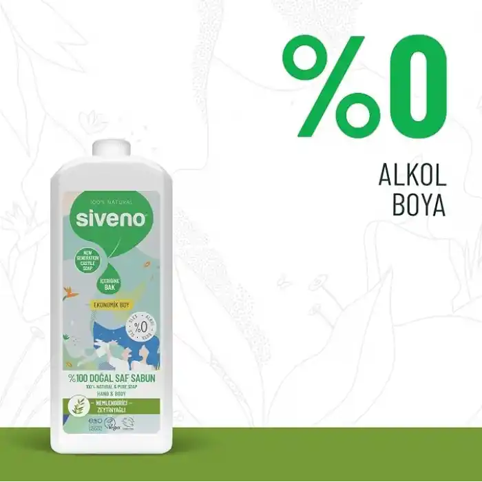 Siveno%100 Doğal Sıvı Kastil Sabun Zeytinyağlı Yoğun Nemlendirici Arındırıcı Bitkisel Vegan 1000 ml