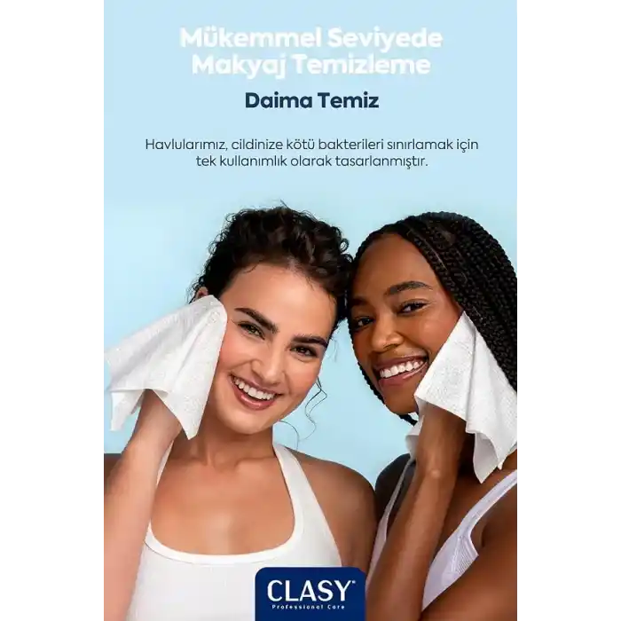 CLASYCARE Clean Towels XL – 50’li Tek Kullanımlık Yüz Havlusu | Ultra Yumuşak, Hijyenik Cilt Bakım ve Makyaj Temizleme Bezi | Hassas Ciltler İçin Dayanıklı ve Seyahat Dostu Bezler