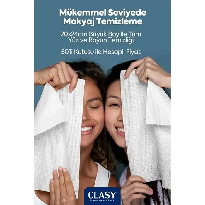 CLASYCARE Clean Towels XL – 50’li Tek Kullanımlık Yüz Havlusu | Ultra Yumuşak, Hijyenik Cilt Bakım ve Makyaj Temizleme Bezi | Hassas Ciltler İçin Dayanıklı ve Seyahat Dostu Bezler
