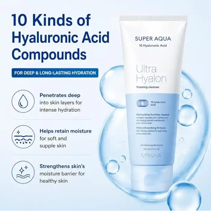 MISSHA 10 Çeşit Hyalüronik Asit İçeren Makyaj Temizleme Köpüğü200ml Super Aqua Ultra Hyalron Cleansing Foam