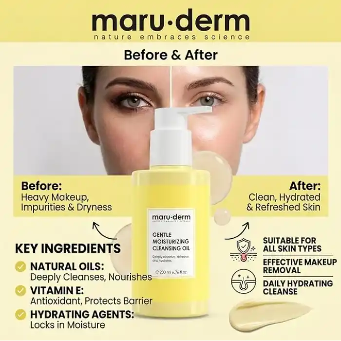 Maruderm Yağ Bazlı Temizleyici – Yüz ve Vücut İçin Nem Destekli Temizleme Yağı, Bitkisel Özütlerle, 200 ML