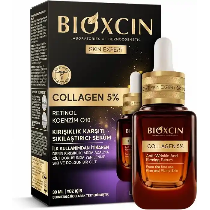 Bioxcin Collagen Serum 5% – Kırışıklık Karşıtı ve Sıkılaştırıcı Yüz Serumu – Retinol, Koenzim Q10 ve Lipozom Teknolojili – 30 ml