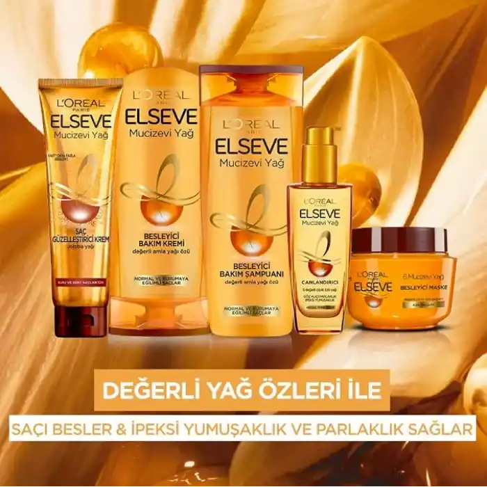LOreal Paris Elseve Mucizevi Yağ Besleyici Bakım Şampuanı 300 ml (2 paketi)