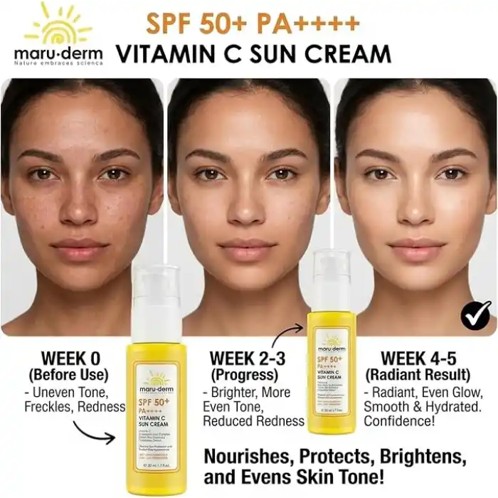 Maruderm SPF 50+ C Vitaminli Güneş Kremi – Aydınlatıcı ve Nemlendirici Geniş Spektrum Güneş Koruyucu, Hyaluronik Asit & Seramid ile, 50 ML