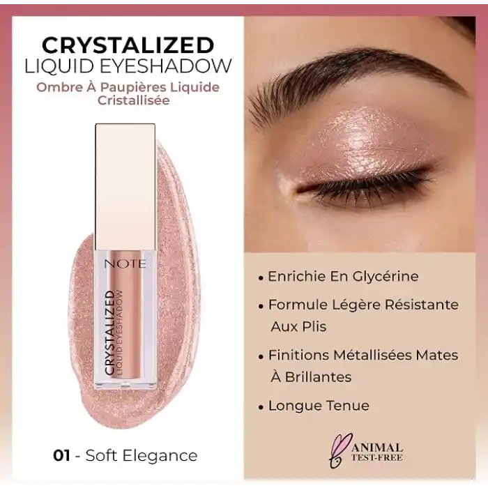 Note Cosmetics Crystalized Liquid Eyeshadow Likit Metalik Göz Farı, 01 Soft Elegance