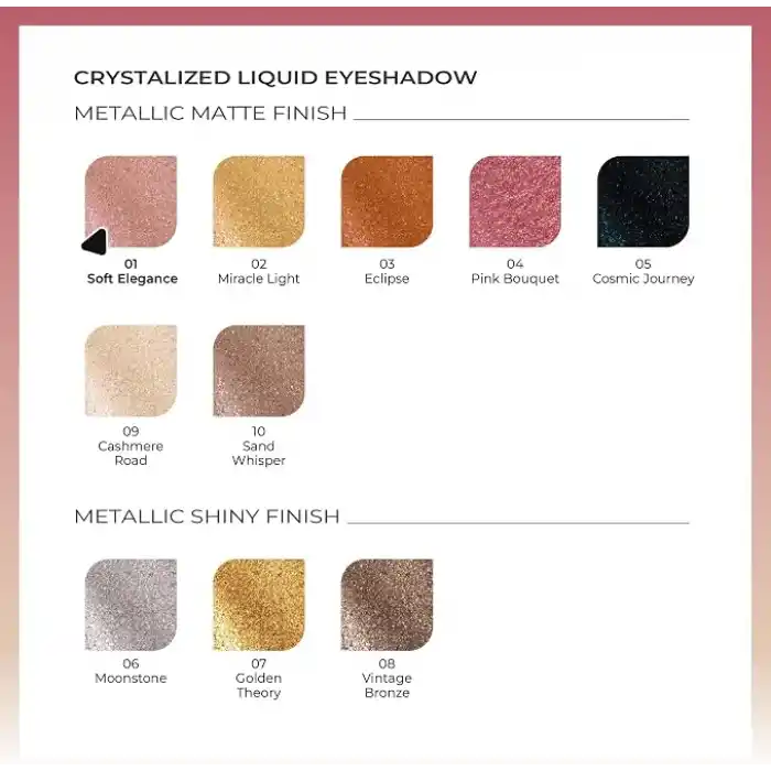 Note Cosmetics Crystalized Liquid Eyeshadow Likit Metalik Göz Farı, 01 Soft Elegance