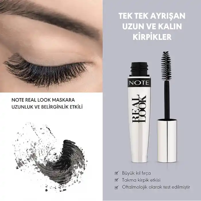 Note Cosmetics Real Look Uzatma Ve Belirginleştirme Etkili Kirpik Diplerini Besleyici Maskara