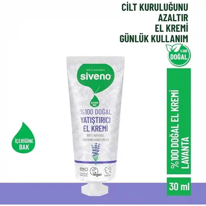 Siveno%100 Doğal El ve Vücut Kremi Lavanta Cilt Yatıştırıcı Onarıcı Yoğun Nemlendirici Vegan 30 ml