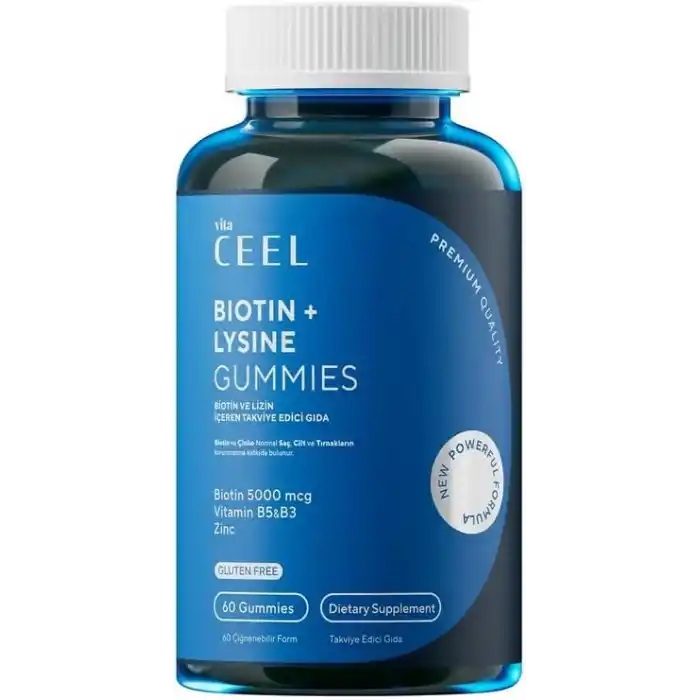 Ceel Vita Saç Tırnak Vitamini, Çiğnenebilir Vegan Gummy, Biotin 5000, Vitamin D, Çinko, Folik Asit, At Kuyruğu