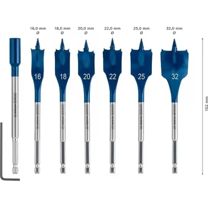 Bosch 7 x Expert Self Cut Speed yassı freze matkap seti (yumuşak ahşap, sunta, çap 16 – 32 mm, profesyonel aksesuar, matkap/tornavida için)