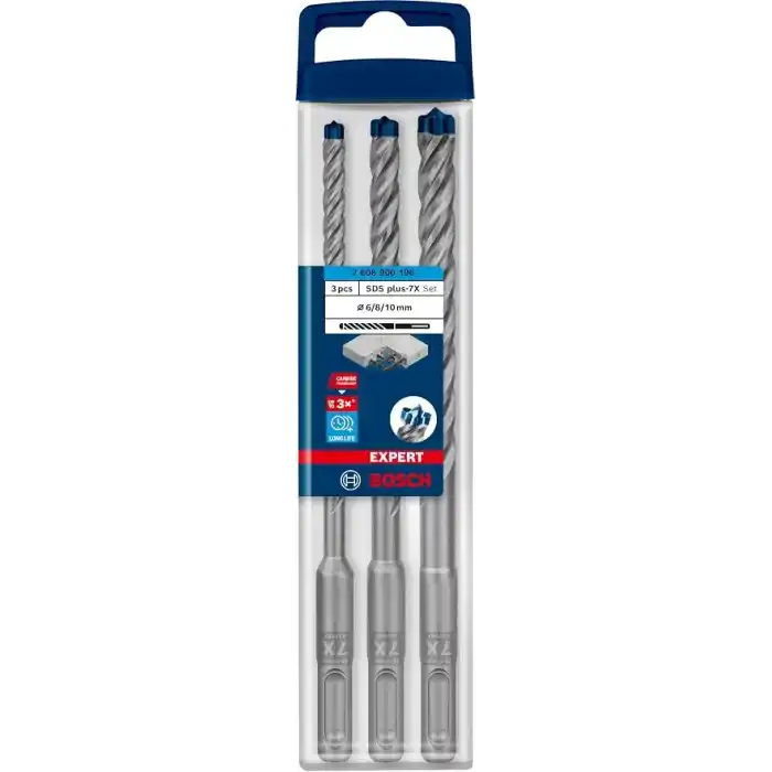 Bosch Professional 3 parça Expert SDS plus-7X Kırıcı Delici Delme Uçları (Yumuşak taş, Sert taş, Beton, Donatılı beton, Beton bina bloku, Ø 6-10 mm, Aksesuar Kırıcı Delici)
