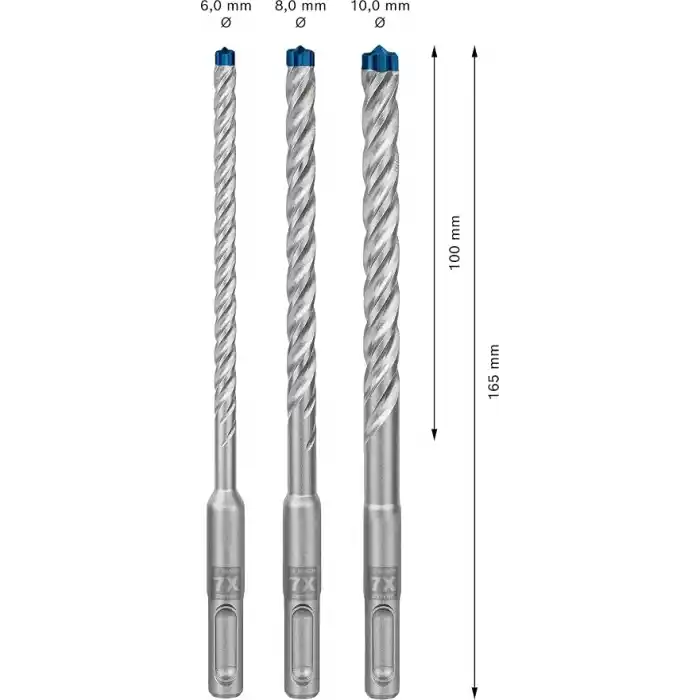 Bosch Professional 3 parça Expert SDS plus-7X Kırıcı Delici Delme Uçları (Yumuşak taş, Sert taş, Beton, Donatılı beton, Beton bina bloku, Ø 6-10 mm, Aksesuar Kırıcı Delici)