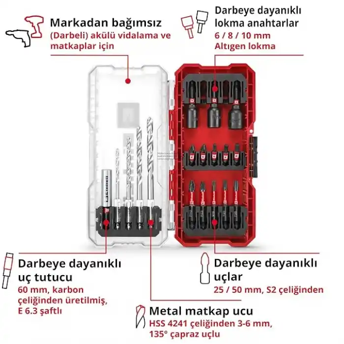 Einhell Orijinal S-CASE 18 Parça Darbeli Aksesuar Seti 49108709