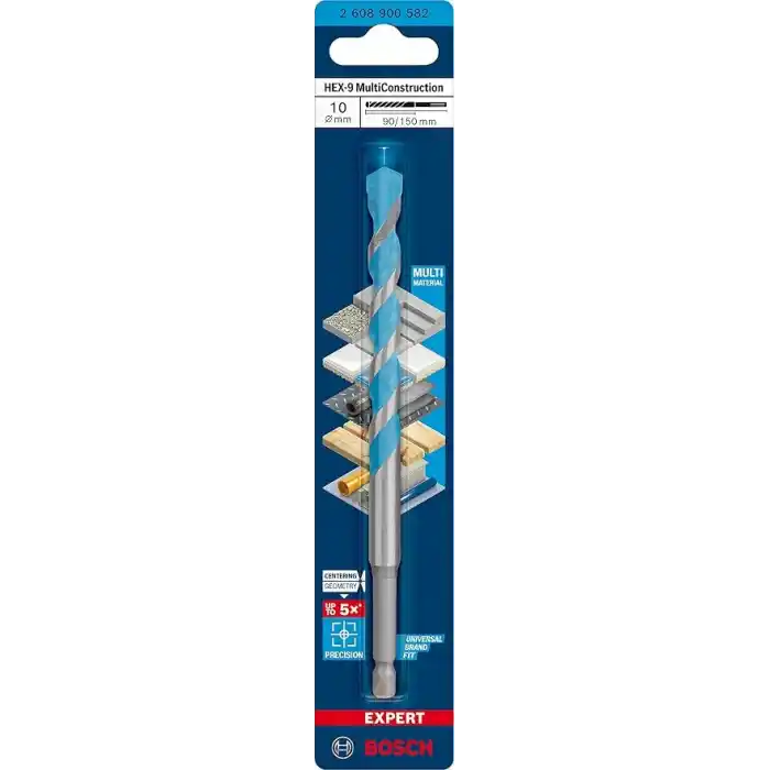 Bosch Professional 1x EXPERT HEX-9 MultiConstruction Delme Uçları (Beton, Yumuşak döşemeler, Çelik, Yumuşak ahşap, Plastik, Ø 10,00x150 mm, Aksesuar Döner Matkap/Vidalamalar)