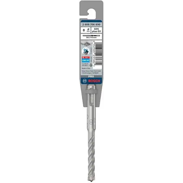 Bosch 1x PRO SDS plus-5X Kırıcı Delici Delme Ucu (Donatılı Beton, Beton, Ø 8,00 mm, Professional Aksesuar Kırıcı Delici)