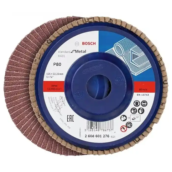 Bosch Professional 3 Adet Flap Disk Seti X431 Standard for Metal, Çelik ve Paslanmaz Çelik Taşlama için, Açılı, 115 mm, Kum Kalınlığı 40/60/80, Küçük Avuç Taşlama Makineleri için Uygundur