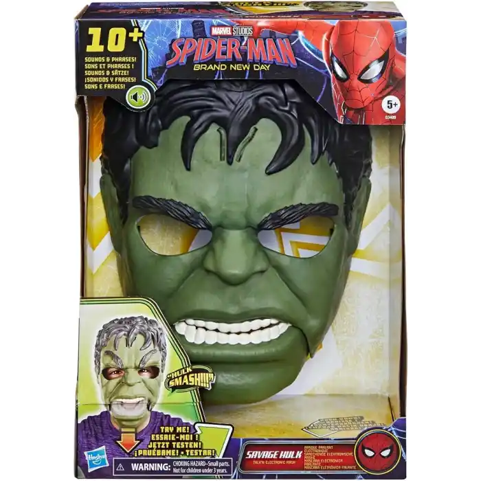 Marvel Studios Spider-Man: Brand New Day Vahşi Hulk Sesli Elektronik Maske Rol Yapma Oyuncağı, Çocuklar için Süper Kahraman Kostüm Maskesi ve Oyuncakları, 5 Yaş ve Üzeri
