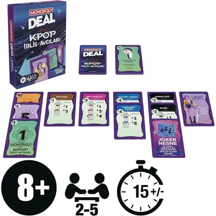 Monopoly Deal: KPop Demon Hunters Card Game | Family Games for Kids, Tweens, Teens, and Adults | 2-5 Players | 15 mins. | Ages 8+ - Türkçe versiyonu