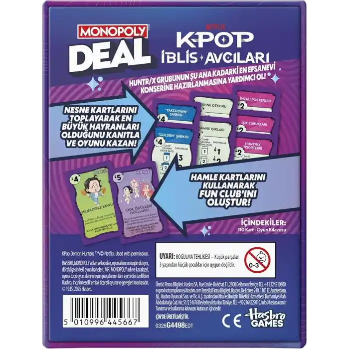 Monopoly Deal: KPop Demon Hunters Card Game | Family Games for Kids, Tweens, Teens, and Adults | 2-5 Players | 15 mins. | Ages 8+ - Türkçe versiyonu