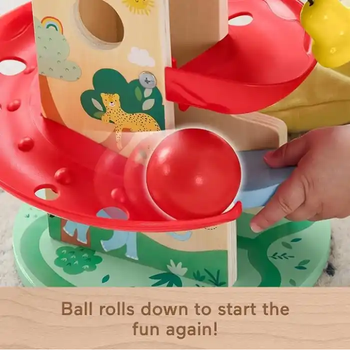 Fisher-Price 9 aydan büyük bebekler ile yürüme çağındaki çocuklar için 2 ahşap parçadan oluşan gelişime yardımcı Ahşap Ağaçev Top Kaydırağı, HXT92