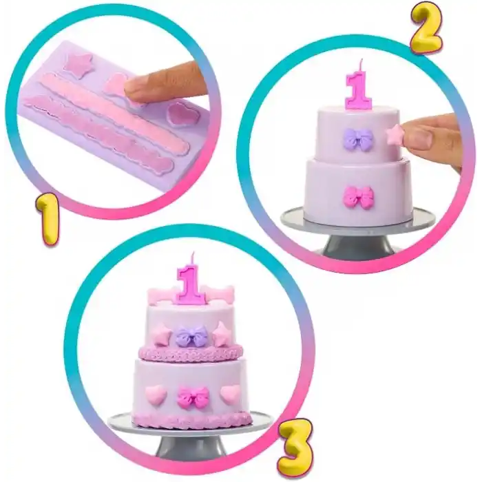 Barbie Parti Paketi bebek ve aksesuarlar, Minik Dostumun Doğum Günü serisi Doğum Günü Fiyonkları seti ve renk değişimi ile pasta süsleme etkinliği dahil 10 sürpriz, JFG70