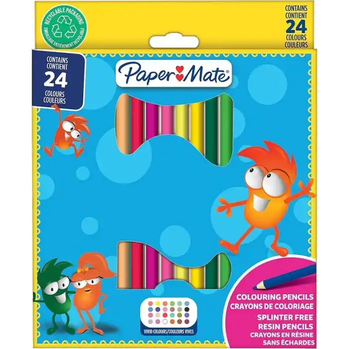 PAPER MATE çocuk boya kalemi Önceden kesilmiş renkli kalemler, Renk çeşitliliği, 24 kalem