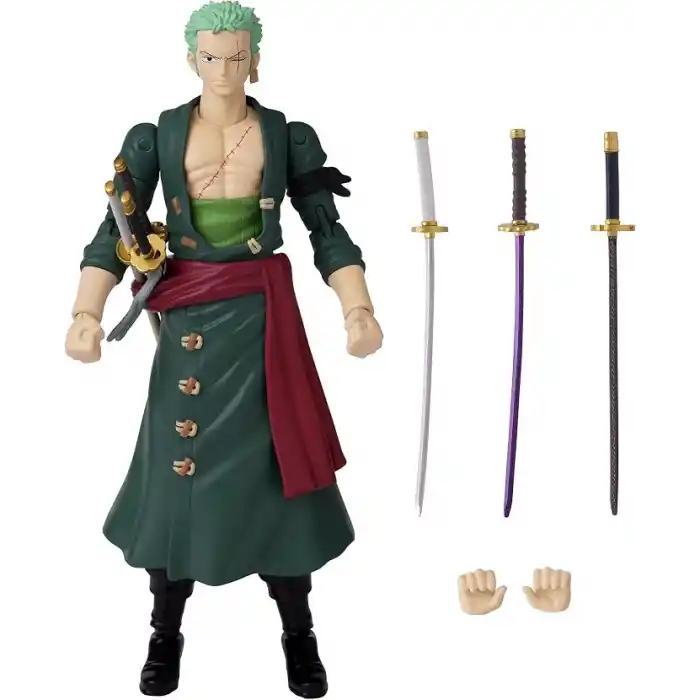 Anime Heroes Tek Parça Figürler Roronoa Zoro Aksiyon Figürü, Değiştirilebilir Kollar ve Yüzler ile Mafsallı Zoro Anime Figürü, Bandai Tek Parça Aksiyon Figürleri Korsan Oyuncakları Serisi, 17 cm