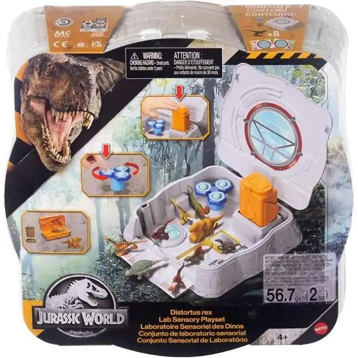 Jurassic World Duyusal Oyun Seti, katlanabilir çantada 8 mini figür, model kili ve döndürülebilir çark, JKG89