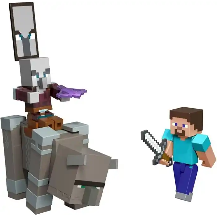 8 cmlik koleksiyona uygun Mattel Minecraft Köy Baskını Paketi, Steve dahil 3 aksiyon figürü ve aksesuarlar, JJT18