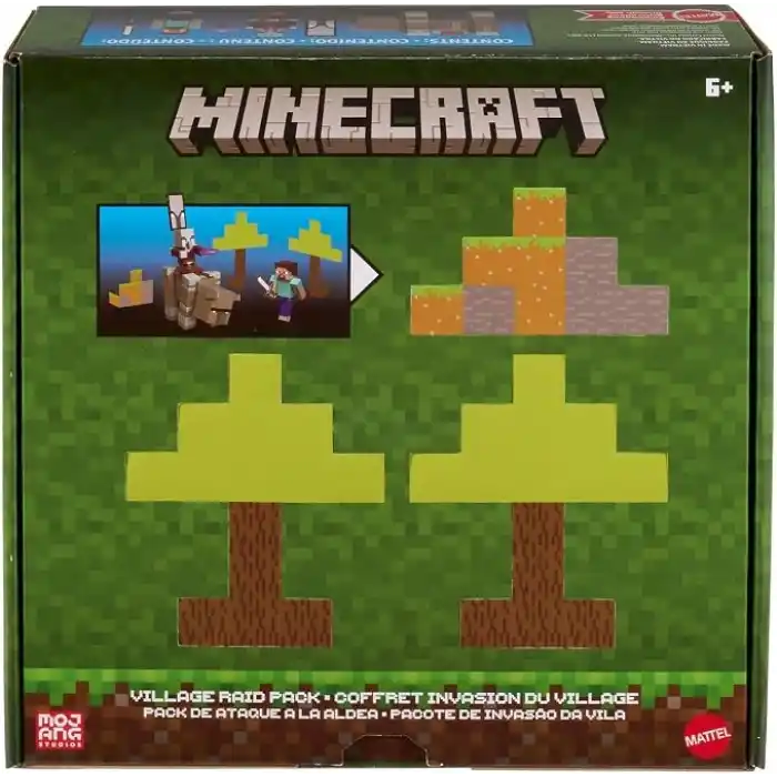 8 cmlik koleksiyona uygun Mattel Minecraft Köy Baskını Paketi, Steve dahil 3 aksiyon figürü ve aksesuarlar, JJT18