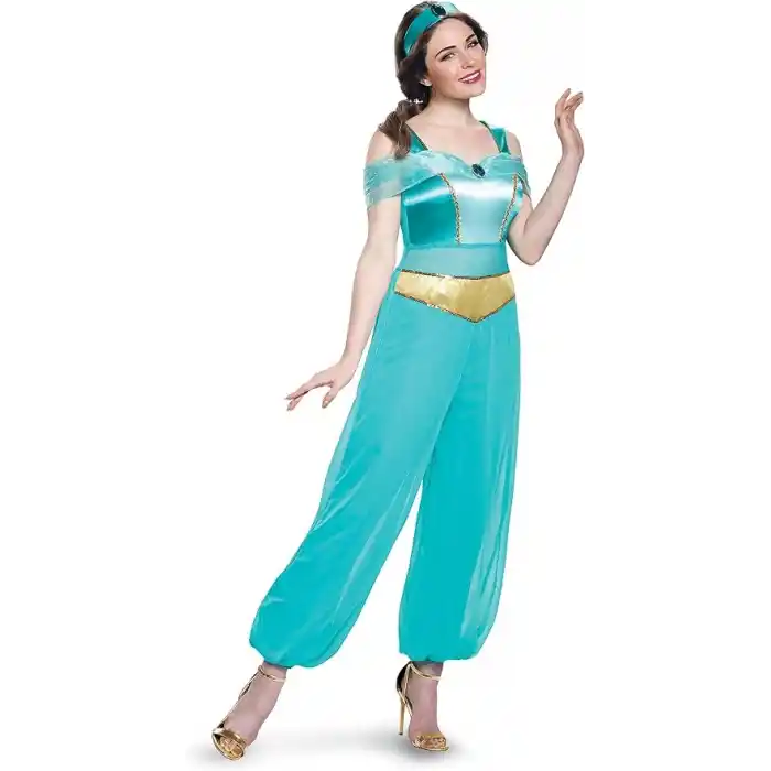 Disney Kadın Jasmine Deluxe Yetişkin Kostümü, Turkuaz, Turkuaz, M (8-10)