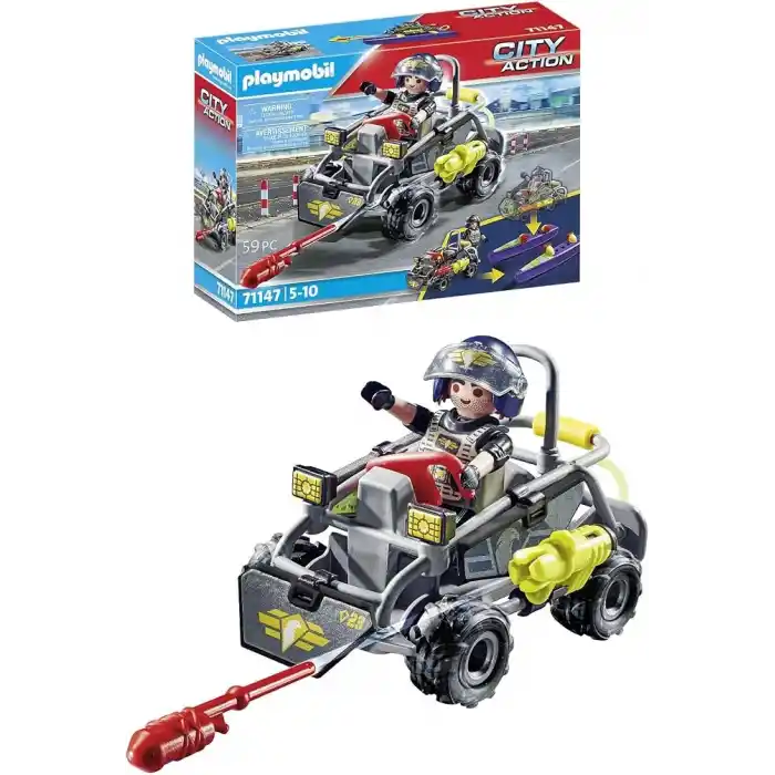 Playmobil City Action 71147 Swat-Multi-Terrain-Quad, Dönüştürülebilir Sek Sürat Teknesi, 5 Yaş ve Üzeri Çocuklar İçin Oyuncak
