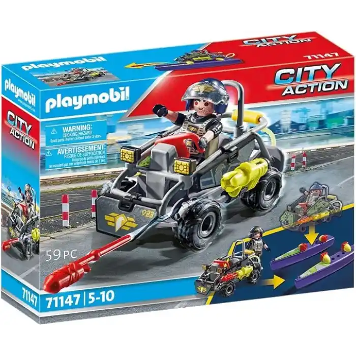Playmobil City Action 71147 Swat-Multi-Terrain-Quad, Dönüştürülebilir Sek Sürat Teknesi, 5 Yaş ve Üzeri Çocuklar İçin Oyuncak