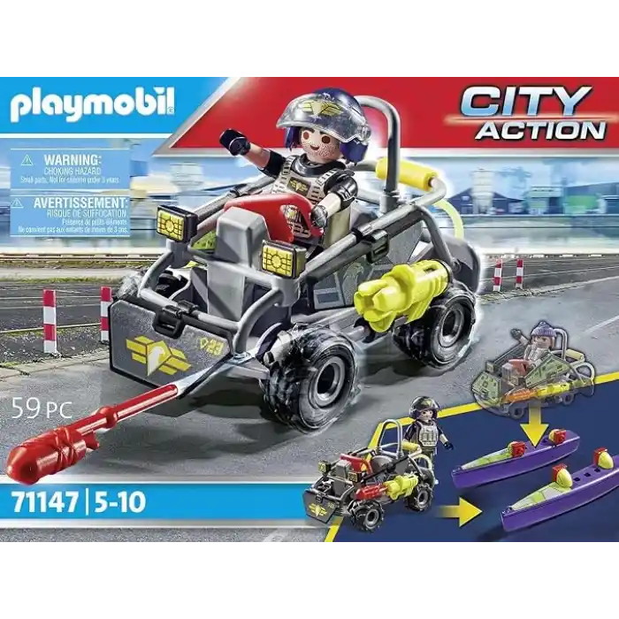 Playmobil City Action 71147 Swat-Multi-Terrain-Quad, Dönüştürülebilir Sek Sürat Teknesi, 5 Yaş ve Üzeri Çocuklar İçin Oyuncak