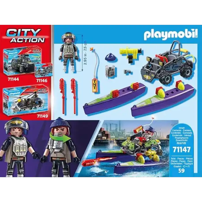 Playmobil City Action 71147 Swat-Multi-Terrain-Quad, Dönüştürülebilir Sek Sürat Teknesi, 5 Yaş ve Üzeri Çocuklar İçin Oyuncak