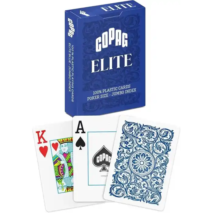 Copag Elite%100 Plastik Oyun Kartları, Poker Boyu Jumbo Endeks Tek Deste, Mavi