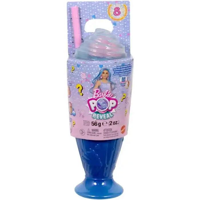 Barbie Pop Reveal Serisi bebek ve aksesuar seti, Atıştırmalık Serisi, Kapkek Düşkünü Havalı Kız ve evcil hayvanı, renk değişimi dahil 8 sürpriz, JFY61
