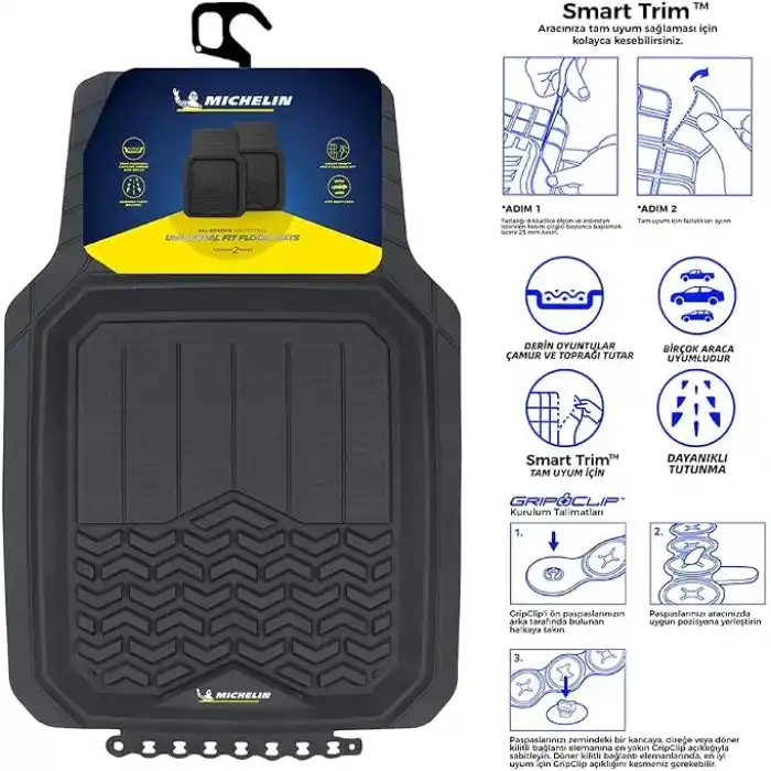 Michelin MC34594 Tüm Araçlara Uyumlu 2 Parça Üniversal 3D Havuzlu Oto Paspas