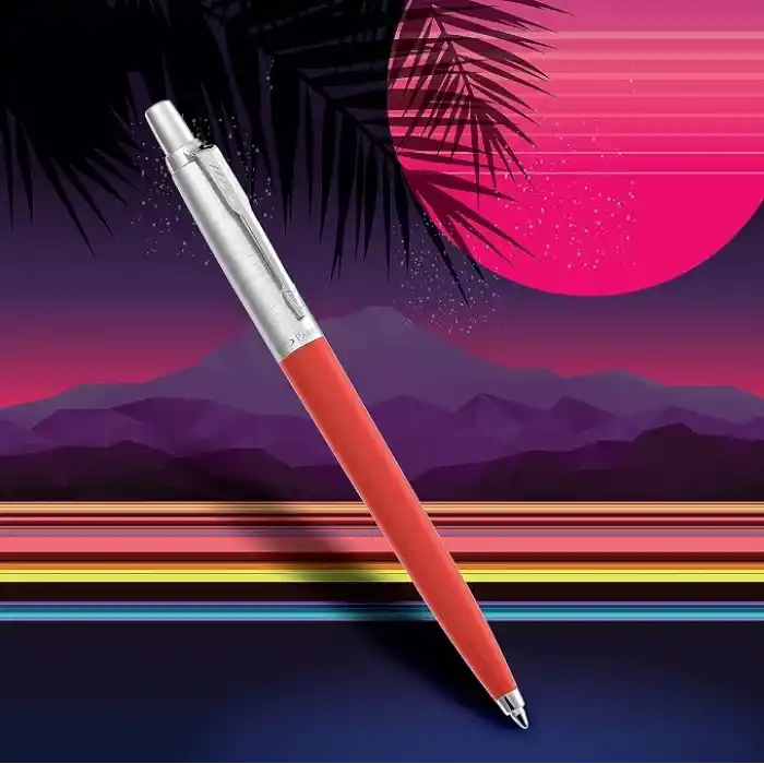 PARKER Jotter Originals Tükenmez Kalemler | Retrowave Koleksiyonu | Vermilion Kırmızı ve İndigo Moru | Mavi Mürekkep | Orta Nokta | 2 Adet