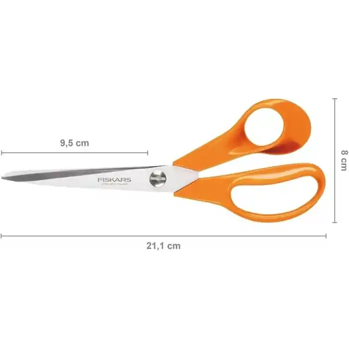 Fiskars El sanatları, dikiş ve ofis işleri için evrensel makas, Klasik, Uzunluk: 21 cm, Sağ elini kullananlar için, Turuncu, 1005148