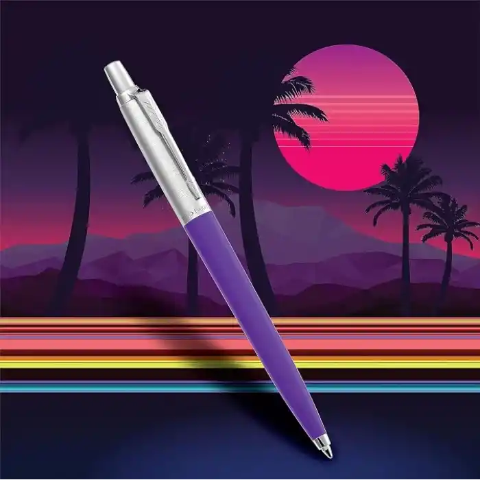 PARKER Jotter Originals Tükenmez Kalemler | Retrowave Koleksiyonu | Vermilion Kırmızı ve İndigo Moru | Mavi Mürekkep | Orta Nokta | 2 Adet
