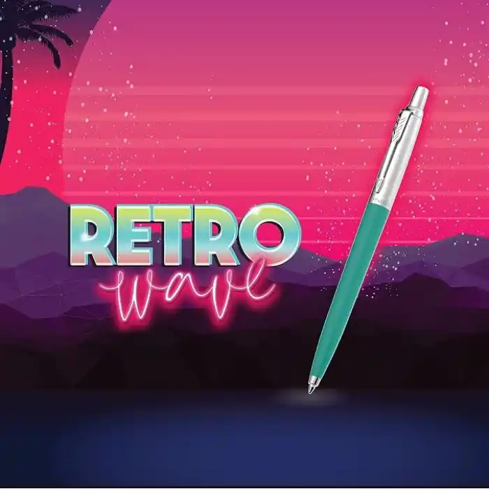 PARKER Jotter Originals Tükenmez Kalemler | Retrowave Koleksiyonu | Vermilion Kırmızı ve İndigo Moru | Mavi Mürekkep | Orta Nokta | 2 Adet