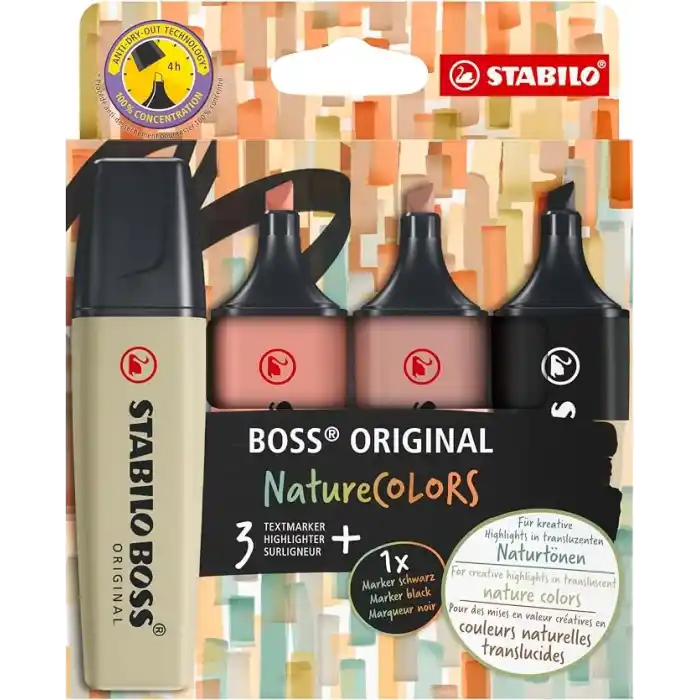 STABILO BOSS ORIGINAL NatureCOLORS - Fosforlu Kalem - 4lü Paket - Çeşitli Renkler