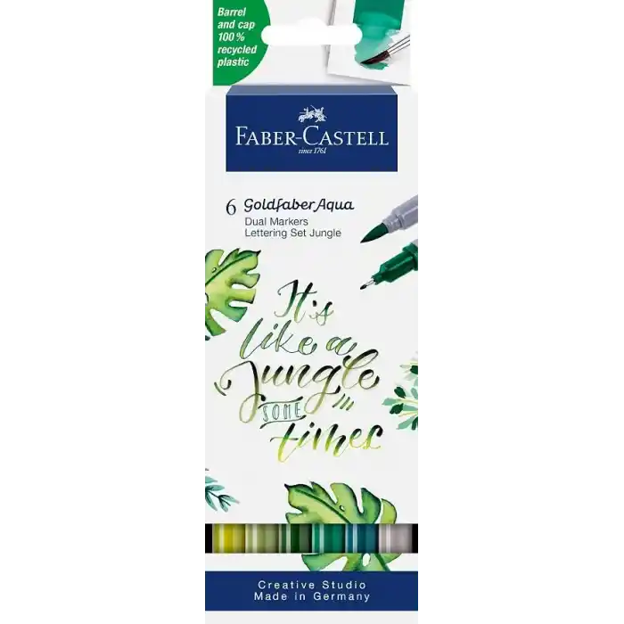 Faber-Castell Goldfaber Aqua Çift Uçlu Markör, Kaligrafi, 6lı Jungle
