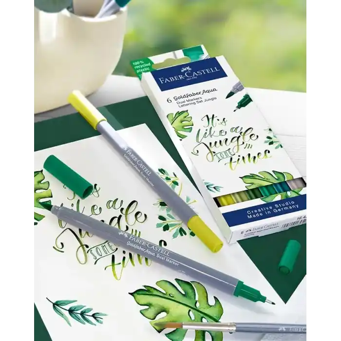 Faber-Castell Goldfaber Aqua Çift Uçlu Markör, Kaligrafi, 6lı Jungle