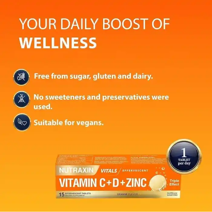 Nutraxin Vitamin C-D-Zinc 15 Efervesan Tablet Takviye Edici Gıda