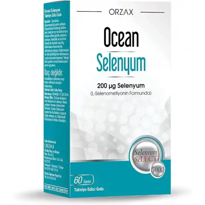 Ocean Selenyum 200 mcg L-Selenometiyonin içeren Takviye Edici Gıda (1 x 60 Tablet)